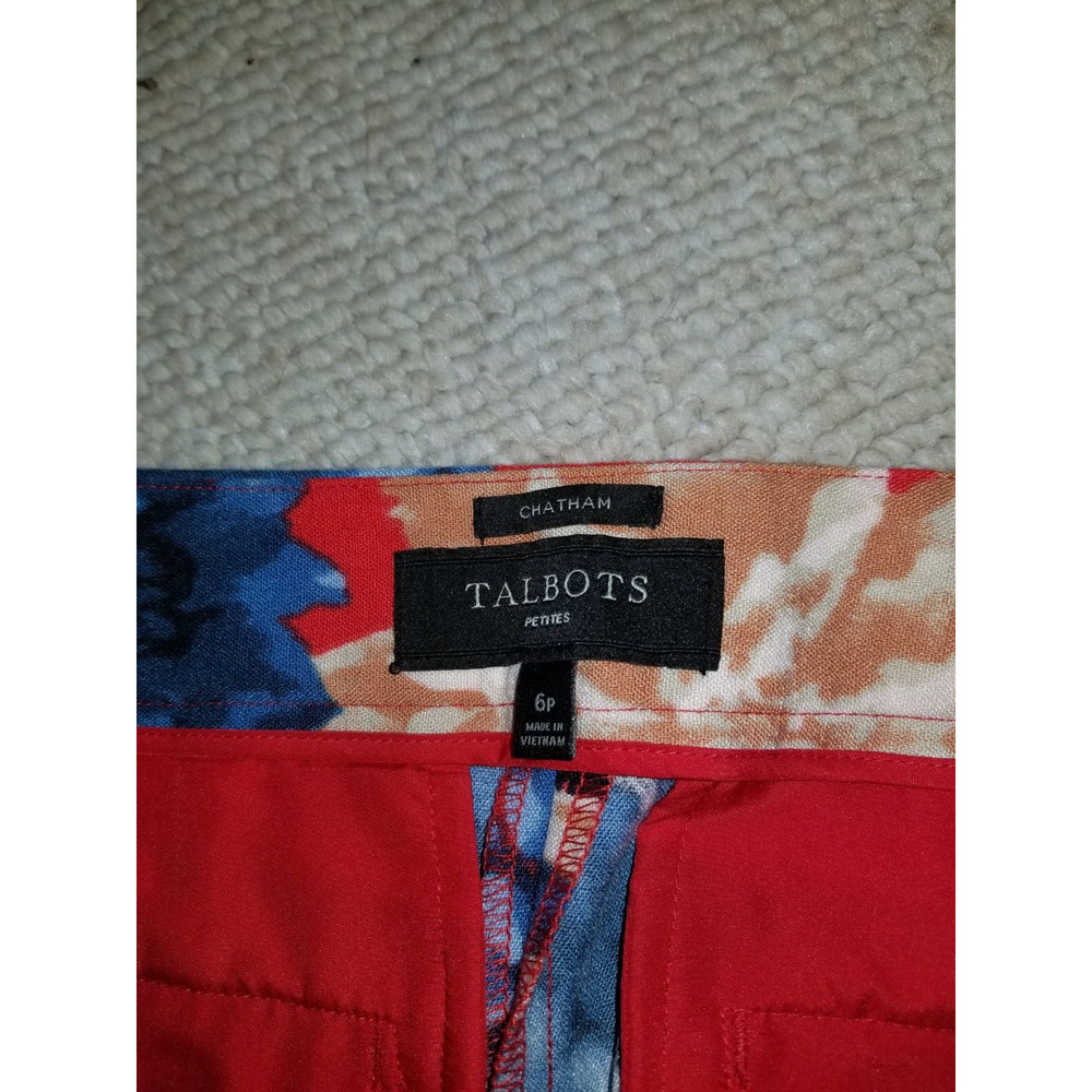 Womens Pants-TALBOTS-red/blue/beige floral stretch "Chatham" cropped-6P - Picture 4 of 4